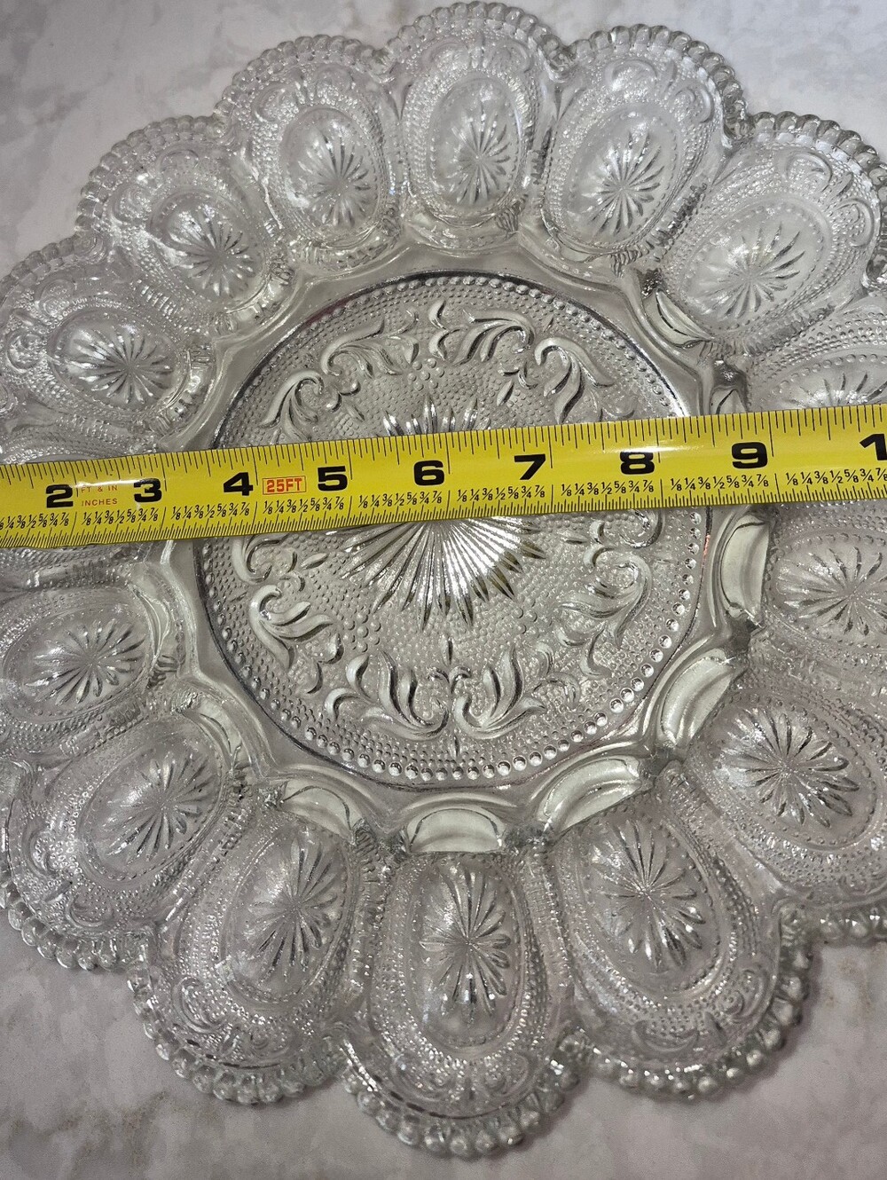 Vintage Clear Pressed Glass Deviled Egg/Oyster Serving Plate - Picture 6 of 7